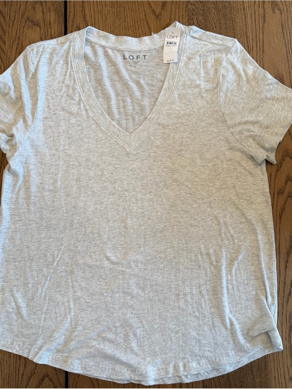LOFT Light Gray V-Neck Short Sleeve Tee